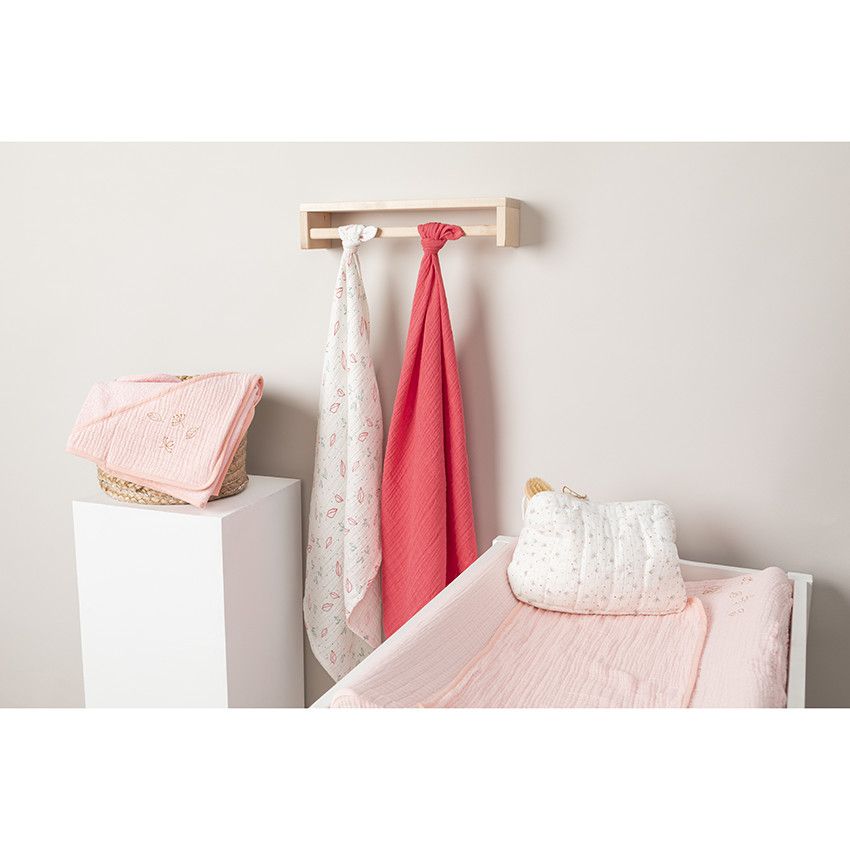 Housse de matelas à langer en tétra à broderies florales - Rose