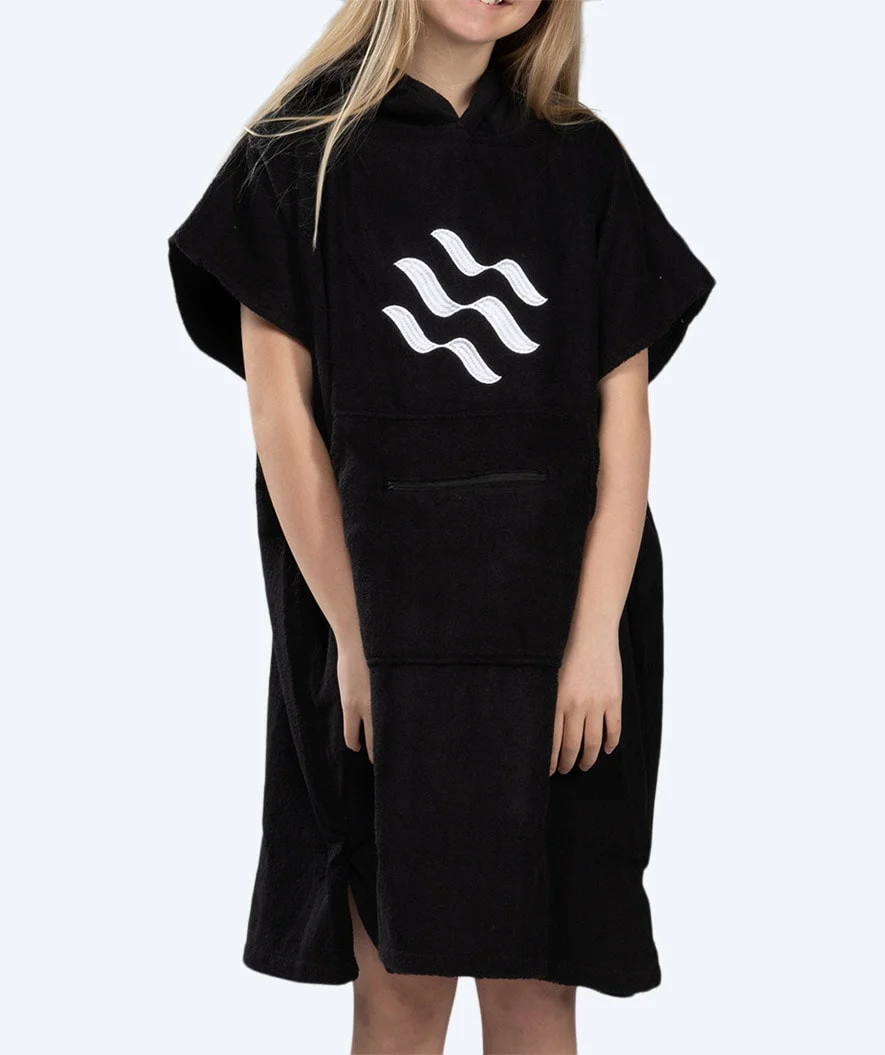 Watery badeponcho til junior - Bomuld - Sort