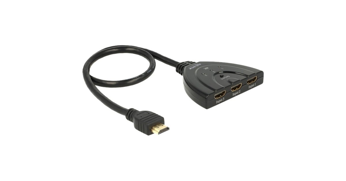 DeLOCK3 x HDMI in > 1 x HDMI out hdmi switch  (Zwart, 50 centimeter, 4K)