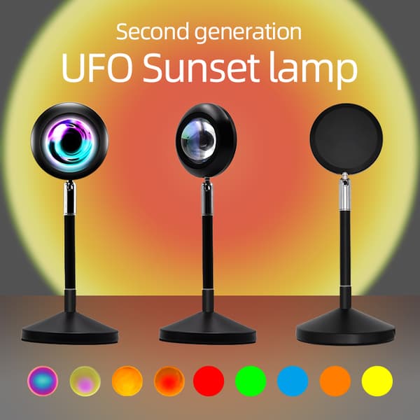 INF Bordlampe som viser solnedgang, 16 farger, fjernkontroll Sort