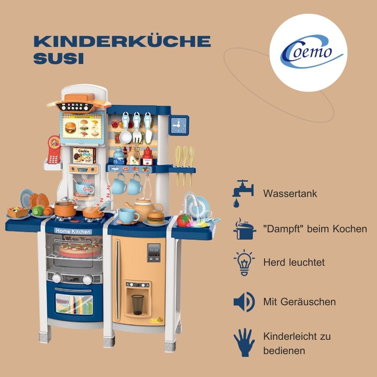 Coemo Kinderküche Susi Spielküche BLAU mit extra viel Zubehör