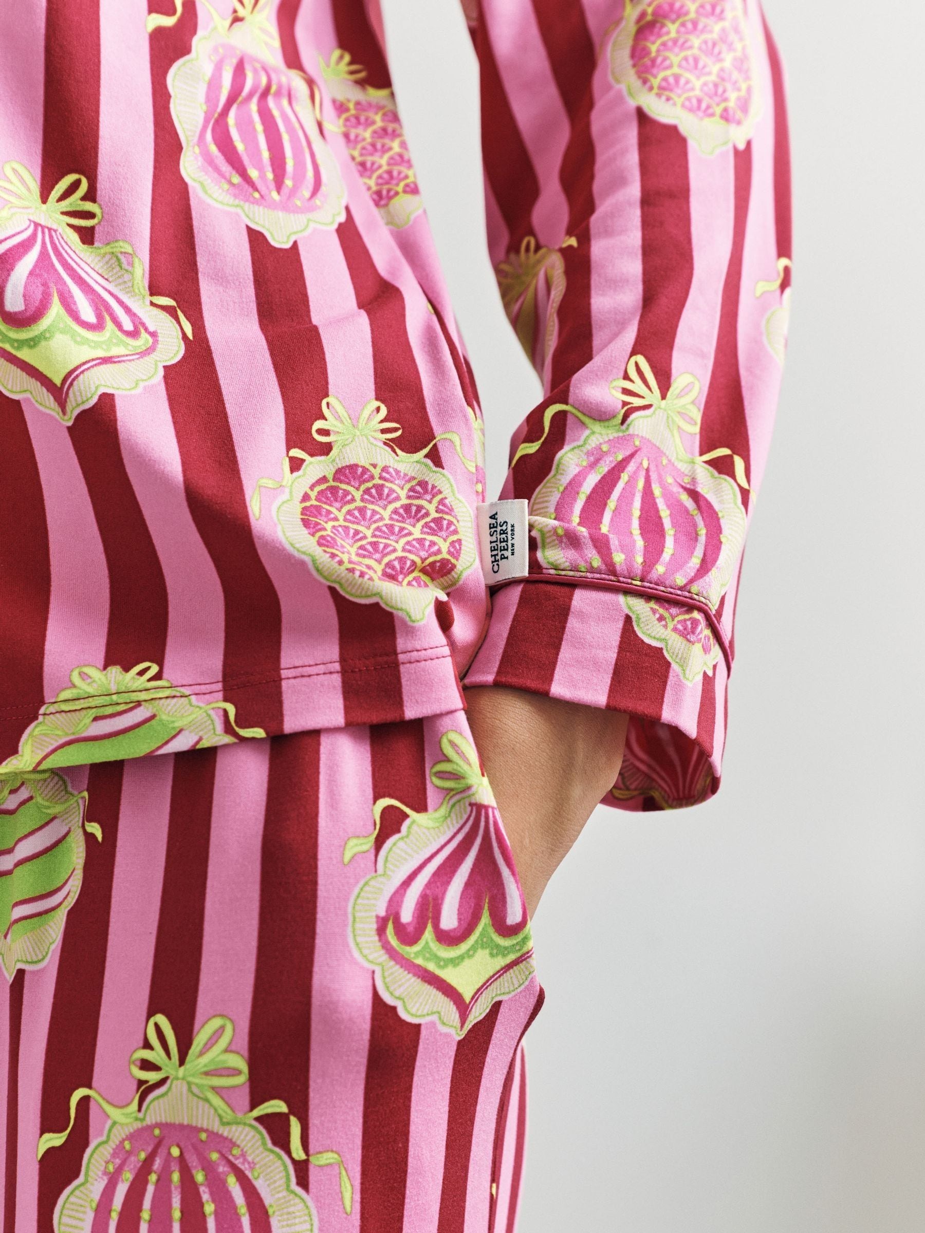 Chelsea Peers Christmas Baubles Stripe Print Long Pyjamas Set