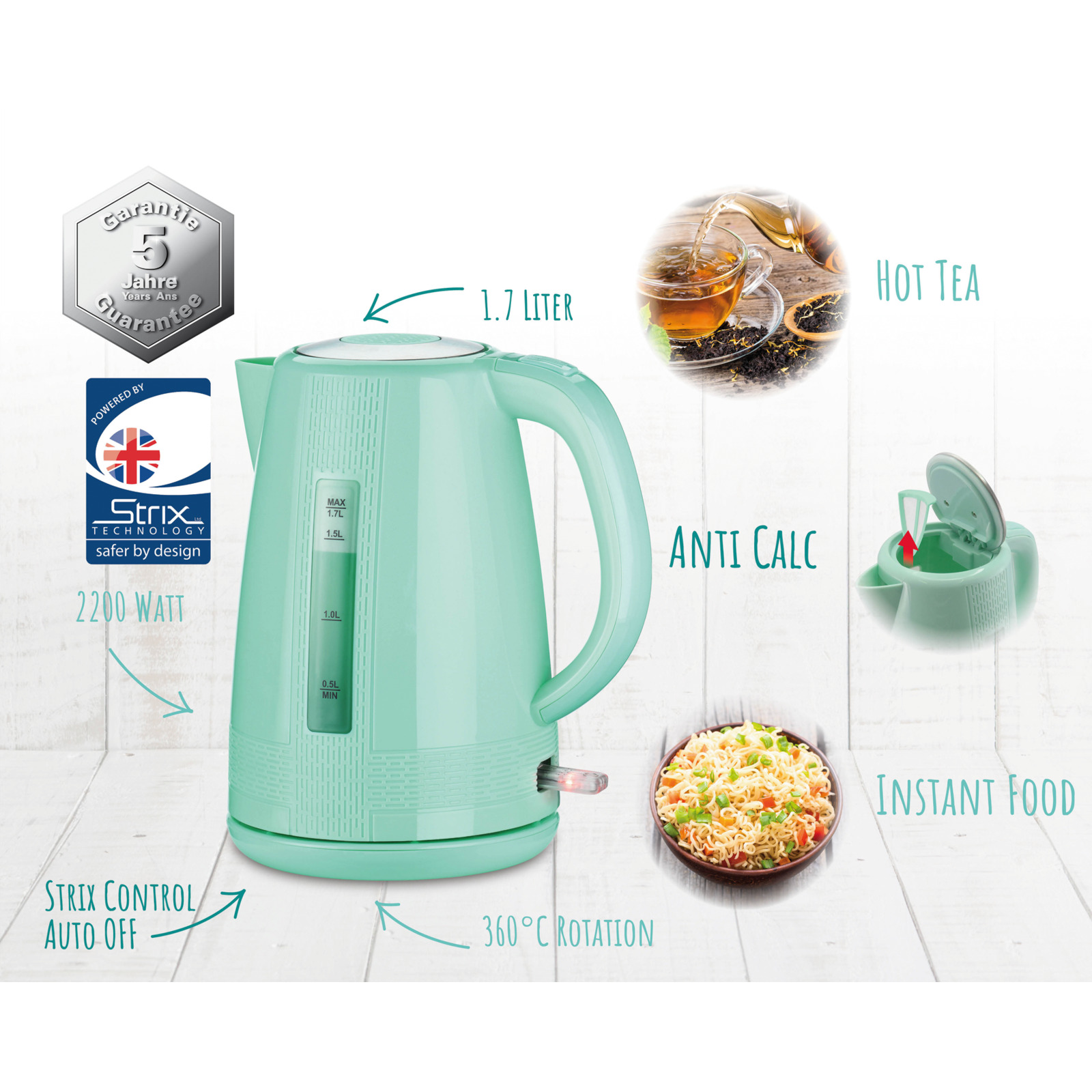 Wasserkocher mintgrün 1.7l