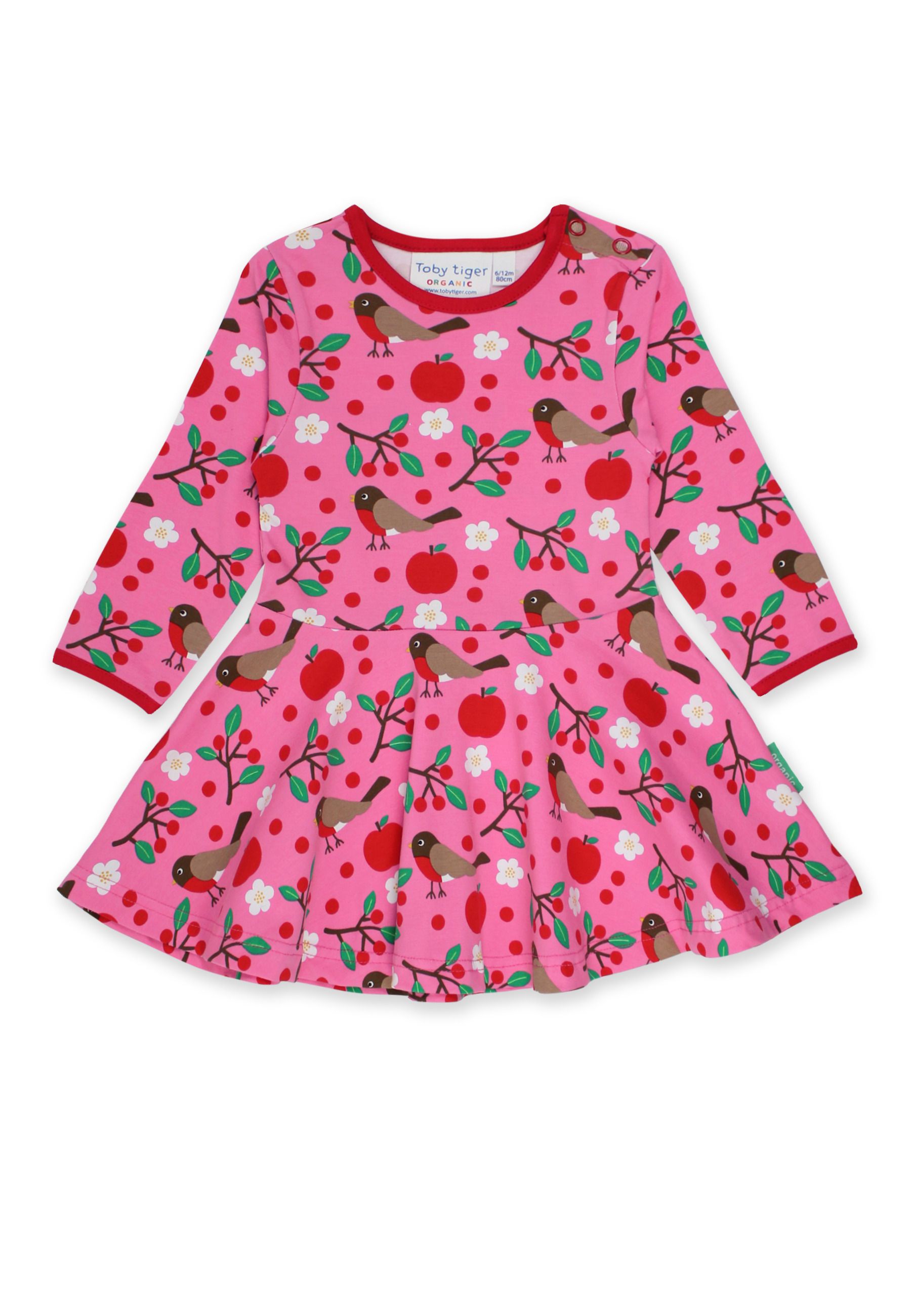 Toby Tiger Skater Kleid mit langen Ärmeln und Vogel Print