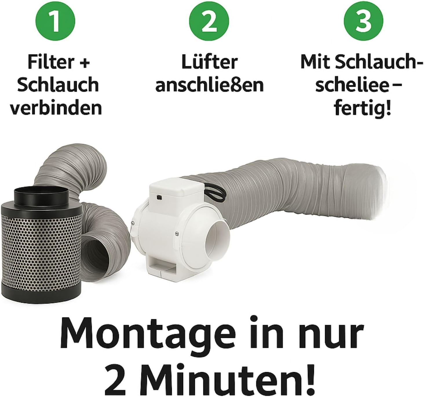 Weedness Grow Abluft Aktivkohlefilter Set 145-187 m³ Belüftungsset - Indoor Anbau Lüftungsset Rohrventilator Grow-Box Belüftungssystem Belüftungsanlage