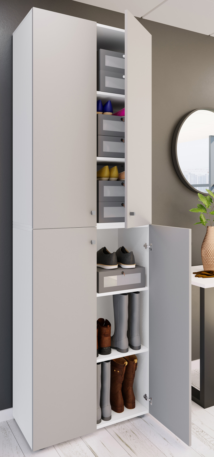 Schuhschrank LONA XL - weiß-grau - 6 Fächer