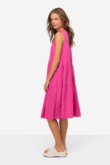 Leinenmix-Kleid, uni, V-Ausschnitt, ärmellos
