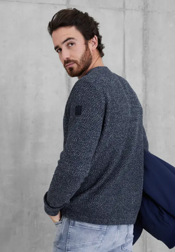 Mouliné Strickpullover - deep navy blue melange