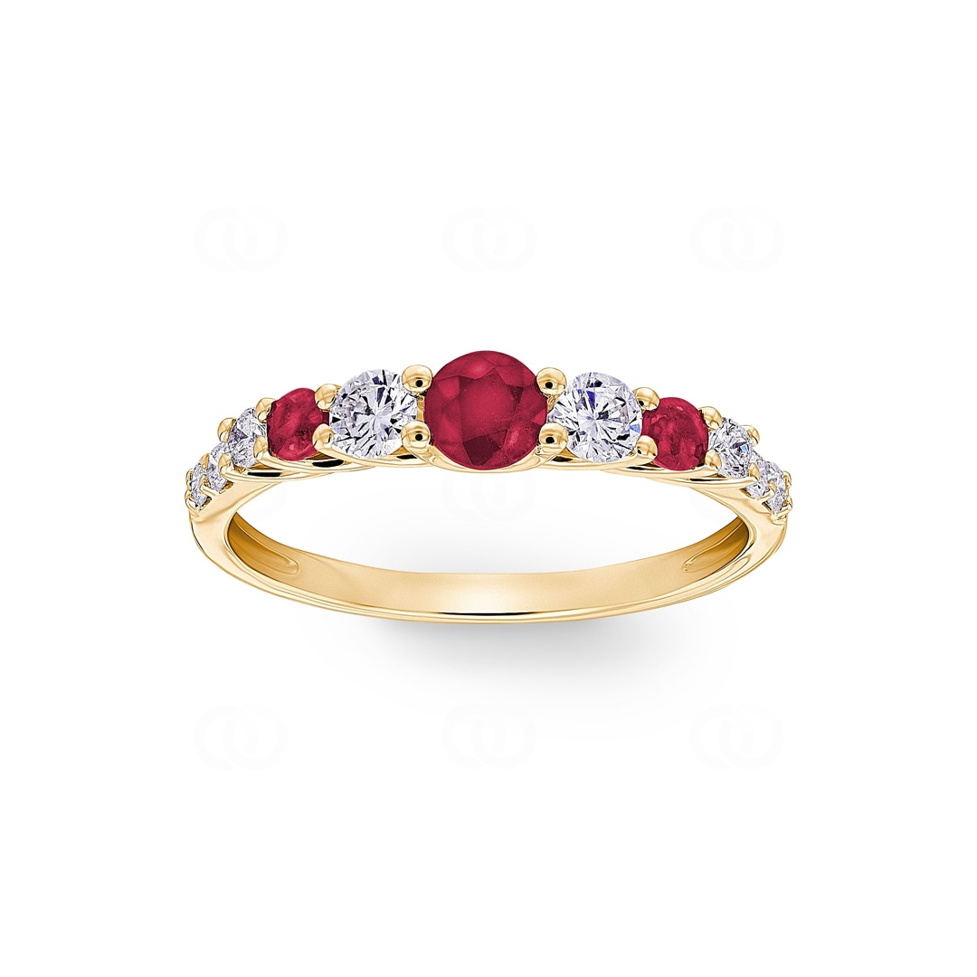 Mémoire Ring 750/18 K Gelbgold mit Rubinen & Diamanten 0.35 ct H/si