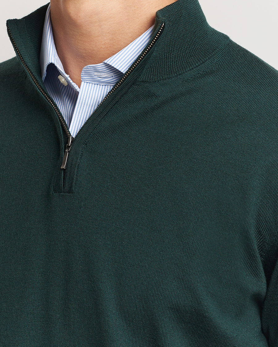 Charles Tyrwhitt Pure Merino Zip Neck Jumper Forest Green