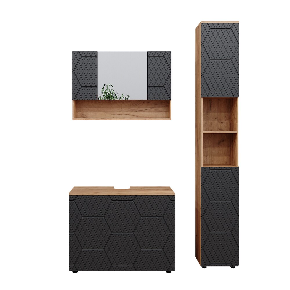 Vicco Badmöbel-Set Irma Eiche Anthrazit 3-teilig Hochschrank Waschbeckenschrank 80 cm