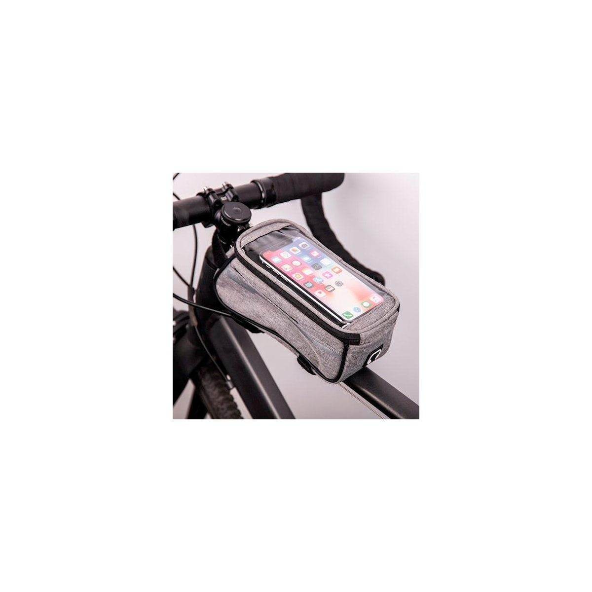 Waterproof bike frame bag with phone holder, Grey