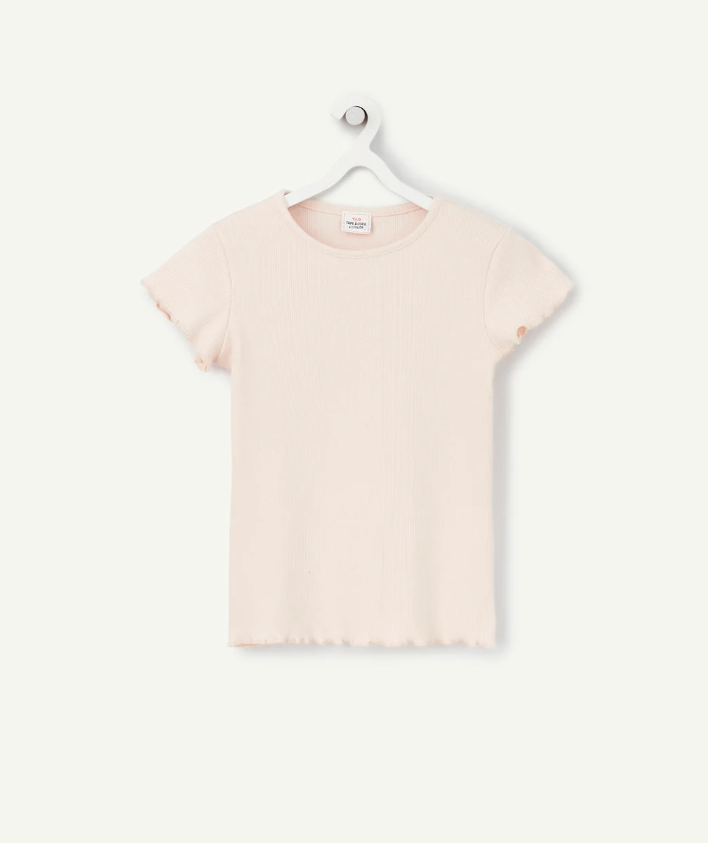 T-SHIRT FILLE ROSE EN COTON BIO AVEC FESTONS