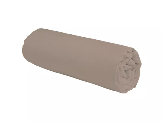 Drap housse en coton 57 fils uni taupe 90x190cm