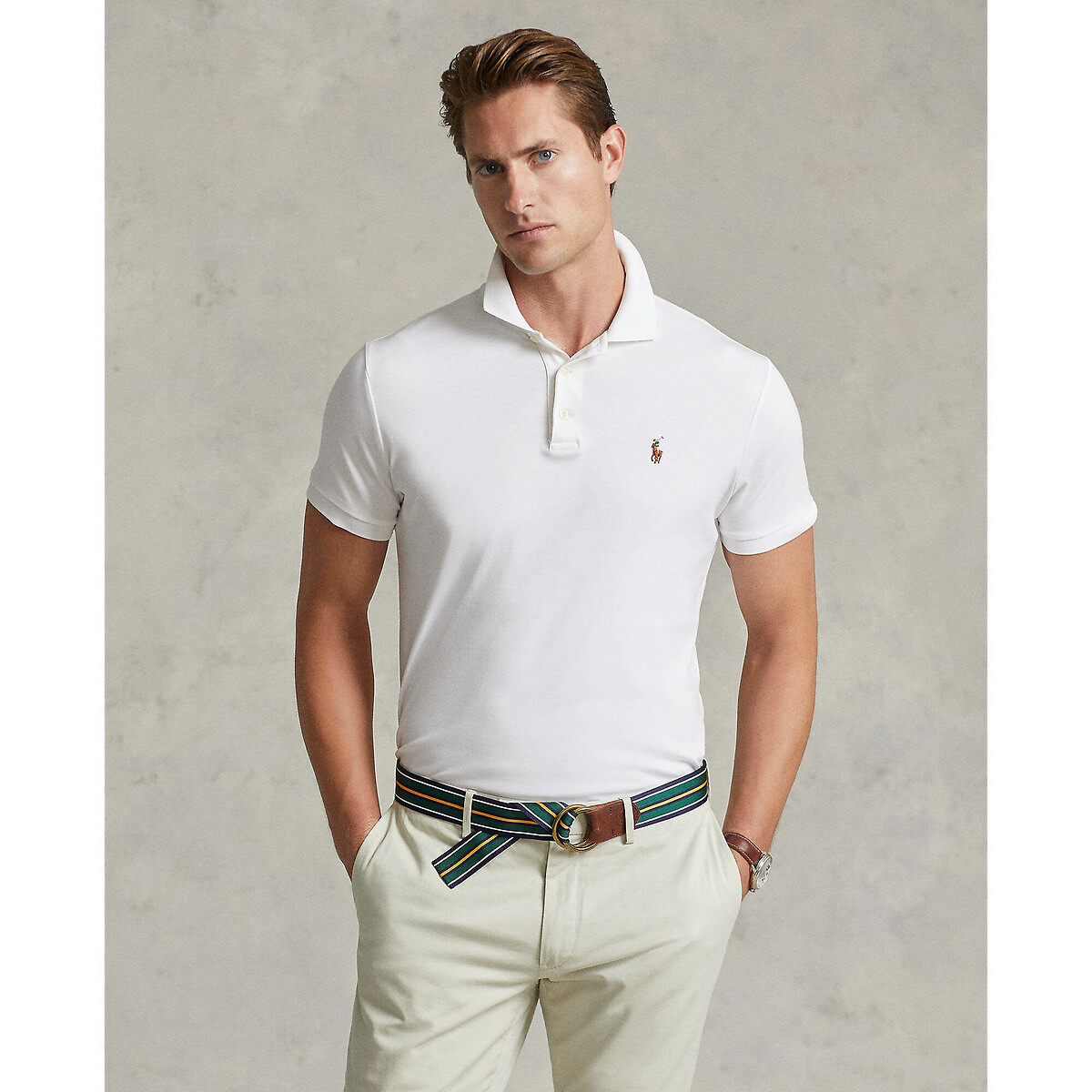 POLO RALPH LAUREN<br>Polo direita com corte personalizado em tricô interlock