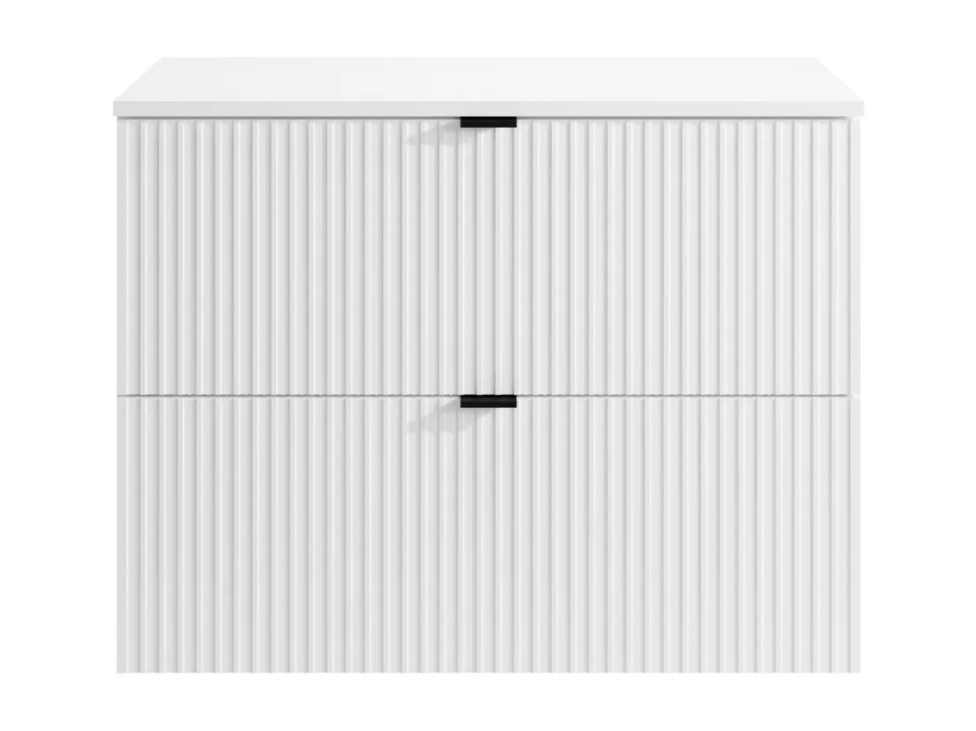 Meuble sous vasque suspendu strié avec planche - Blanc mat - 80 cm - ZEVINI