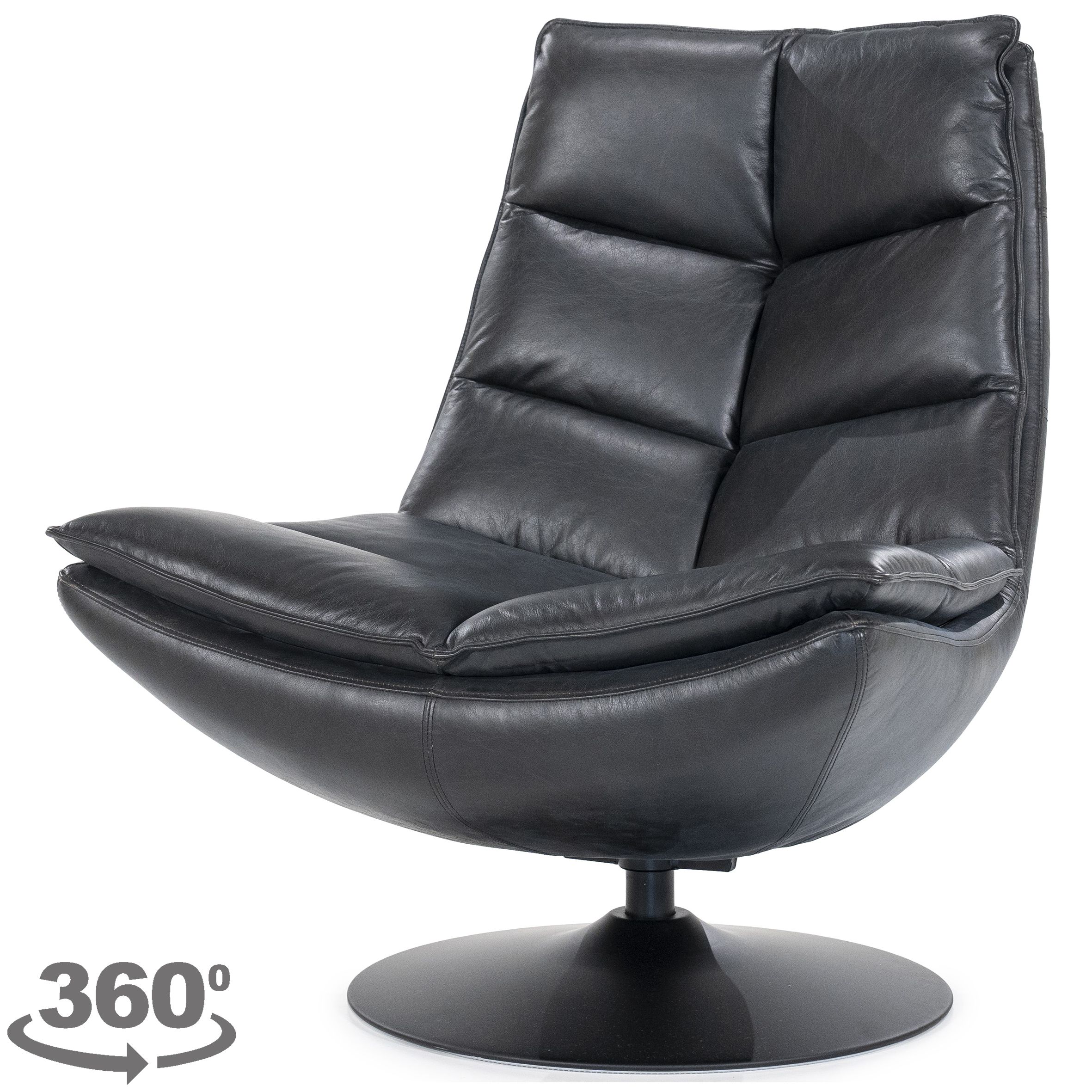 Draaifauteuil - zwart boho leder | 95939 Sven B89 x D86 x H93 cm