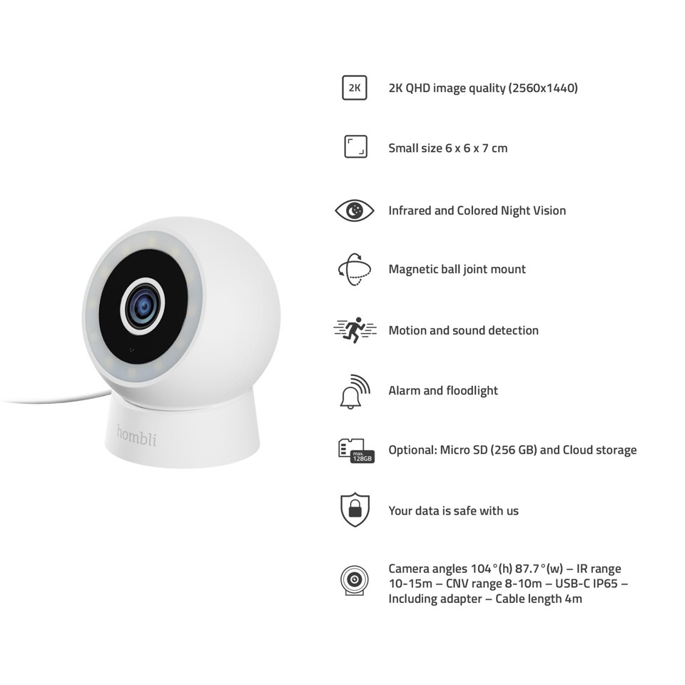 Hombli - Smart Outdoor/Indoor Compact Cam, Hvid