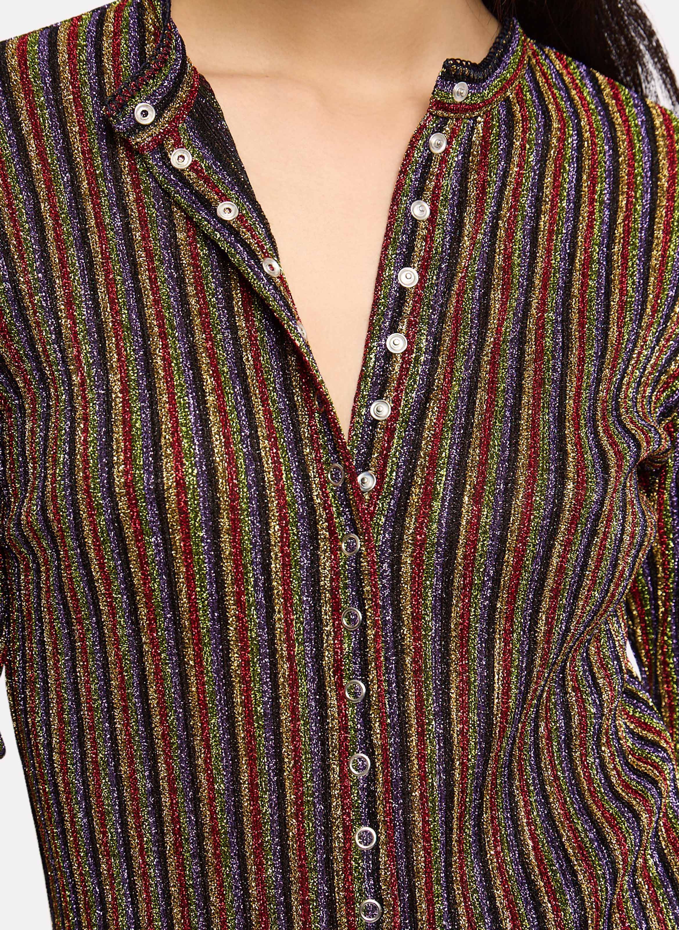 TIM - Robe longue col rond ajustée à rayures pailletées | Multicolore