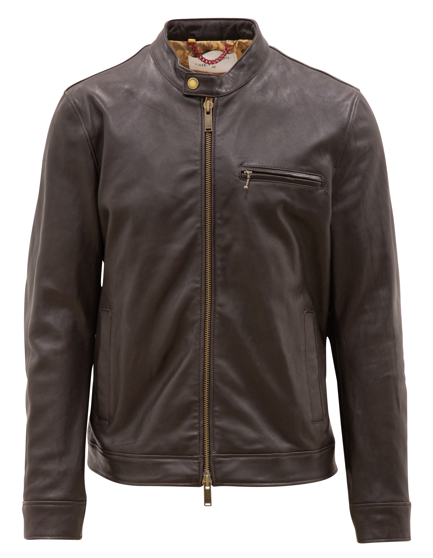 BIKE - Blouson col rond en cuir | Marron