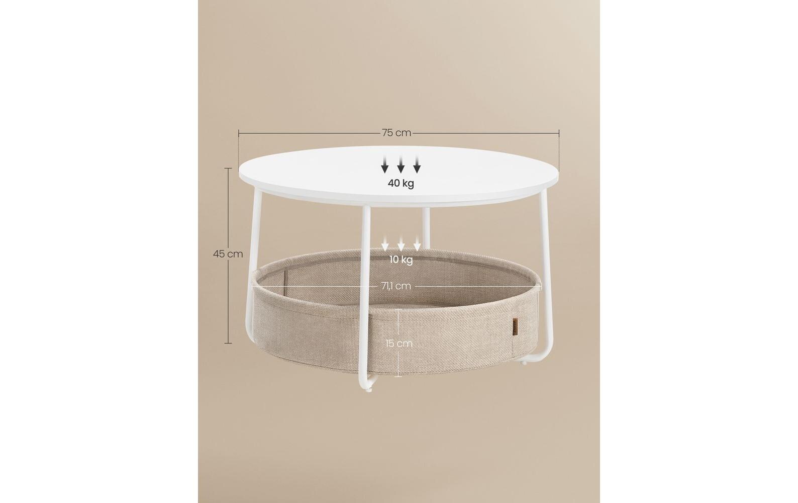 Couchtisch 75 x 45 cm, Beige/Weiss<br>Wohnzimmertisch mit Ablage & Korb