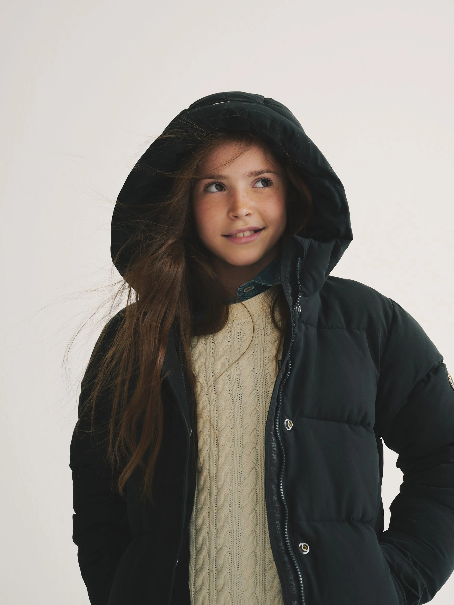 Zwart - Superdry - Lange gewatteerde jas