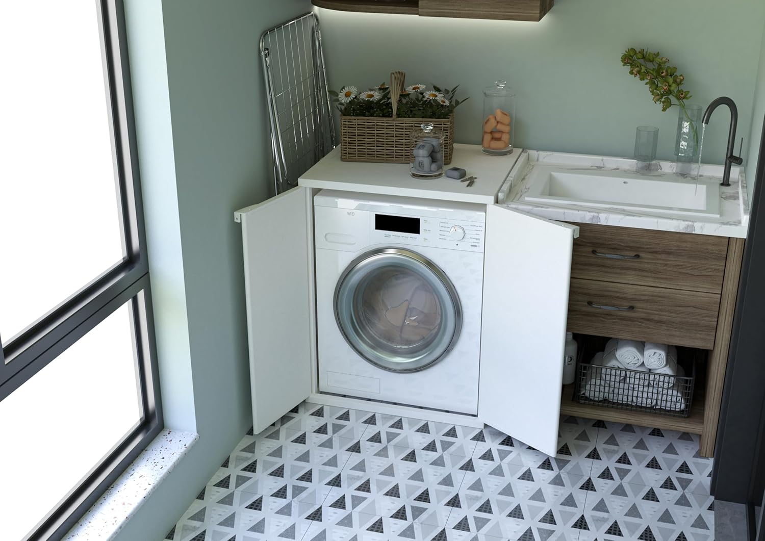 mongardi: Waschmaschinenabdeckung aus PP, PVC und ABS-Kunstharz, universell, einfach zu montieren, feuchtigkeitsbeständig, Waschküche, Garage, Außenbereich, 68,5 x 64,5 x 88 cm, Weiß