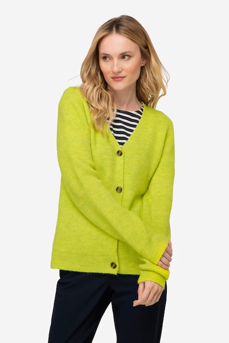 Strickjacke, Melange-Strick, V-Auschnitt, Langarm