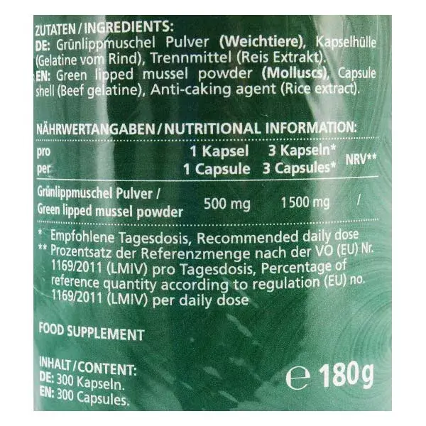 Vitamaze Pó de Mexilhão de Lábios Verdes 1500mg 300 Cápsulas