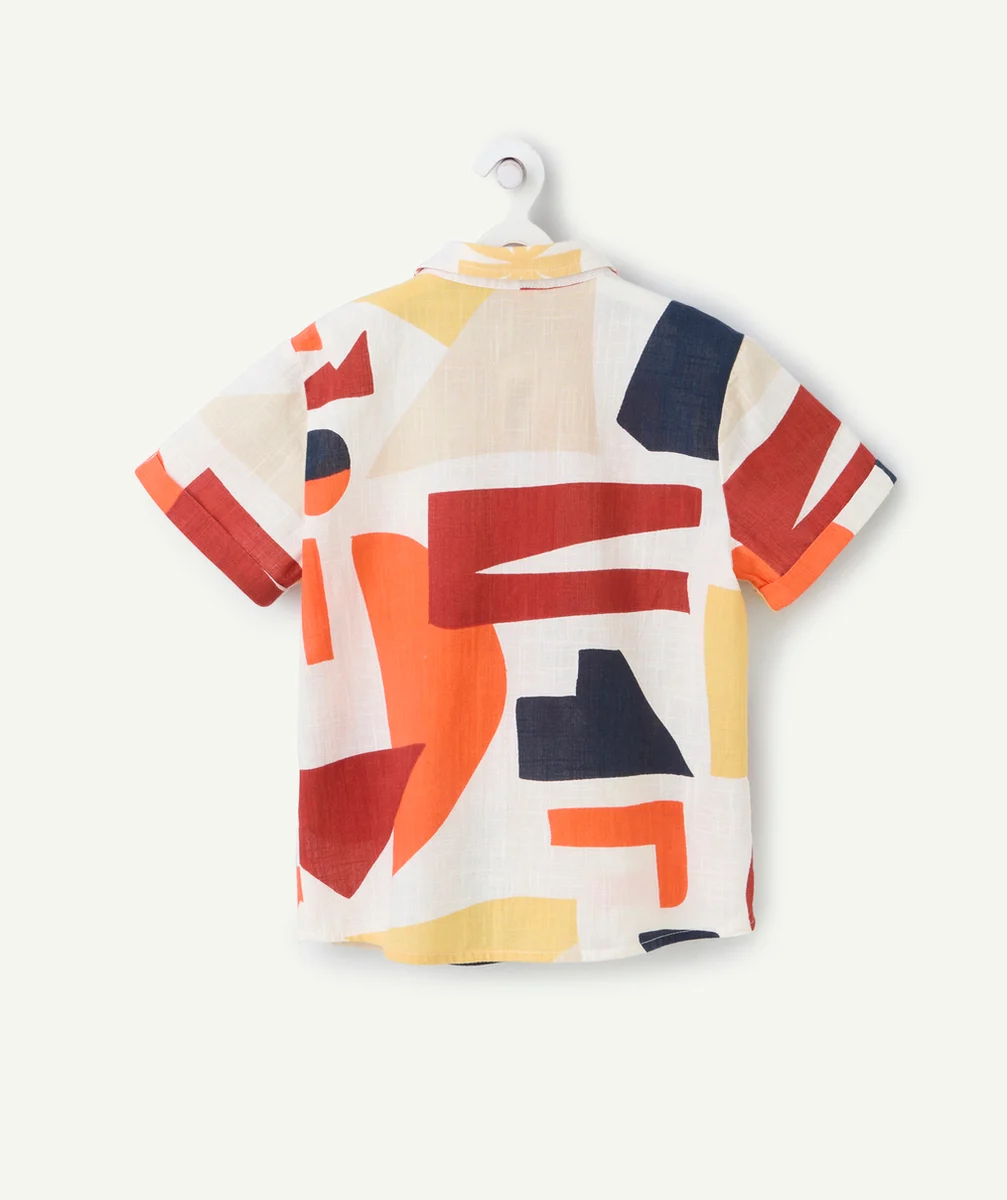 chemise manches courte garçon en coton bio imprimé coloré et géométrique