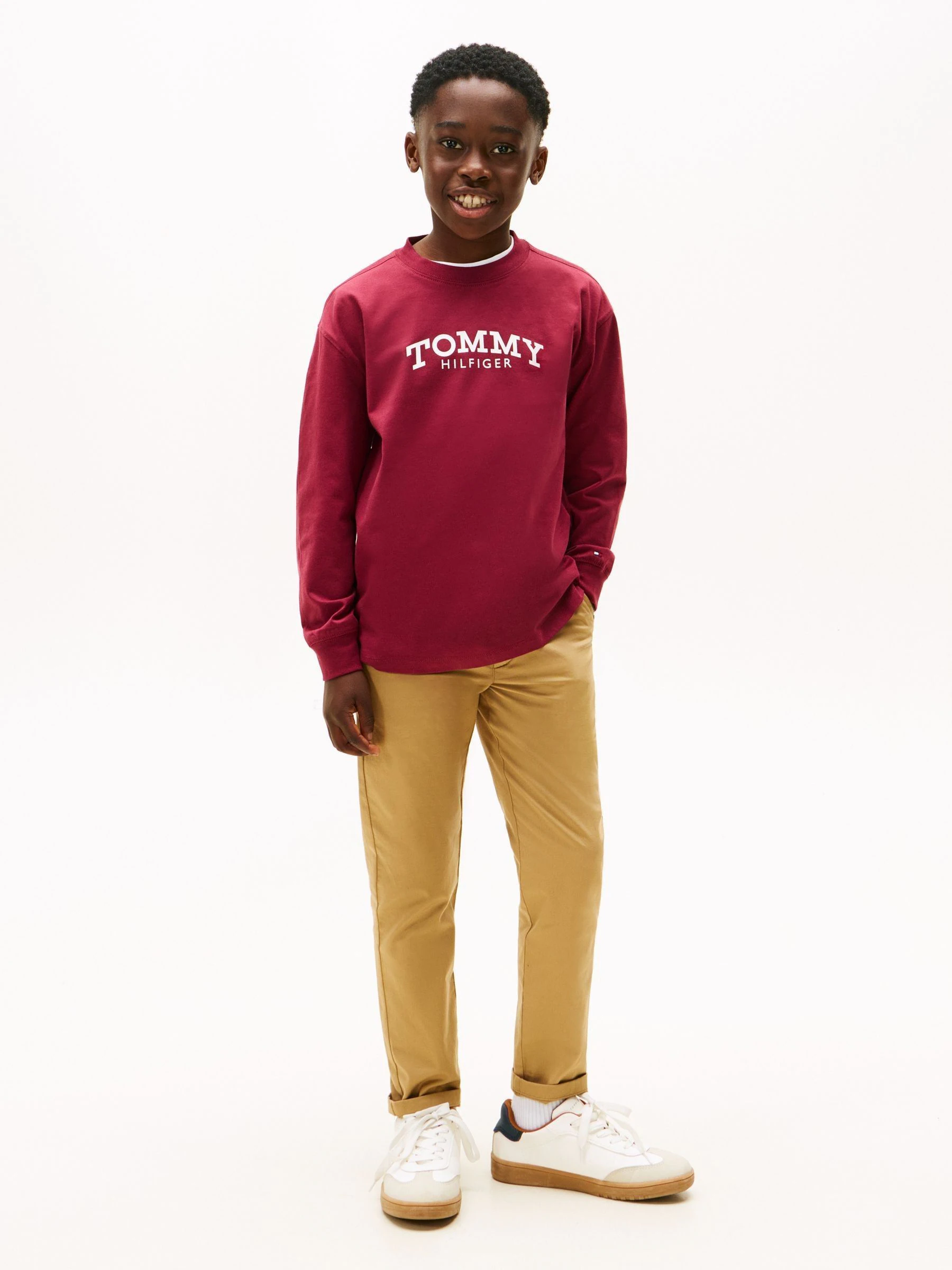 Rood - Tommy Hilfiger Logo Print Long Sleeve T-Shirt