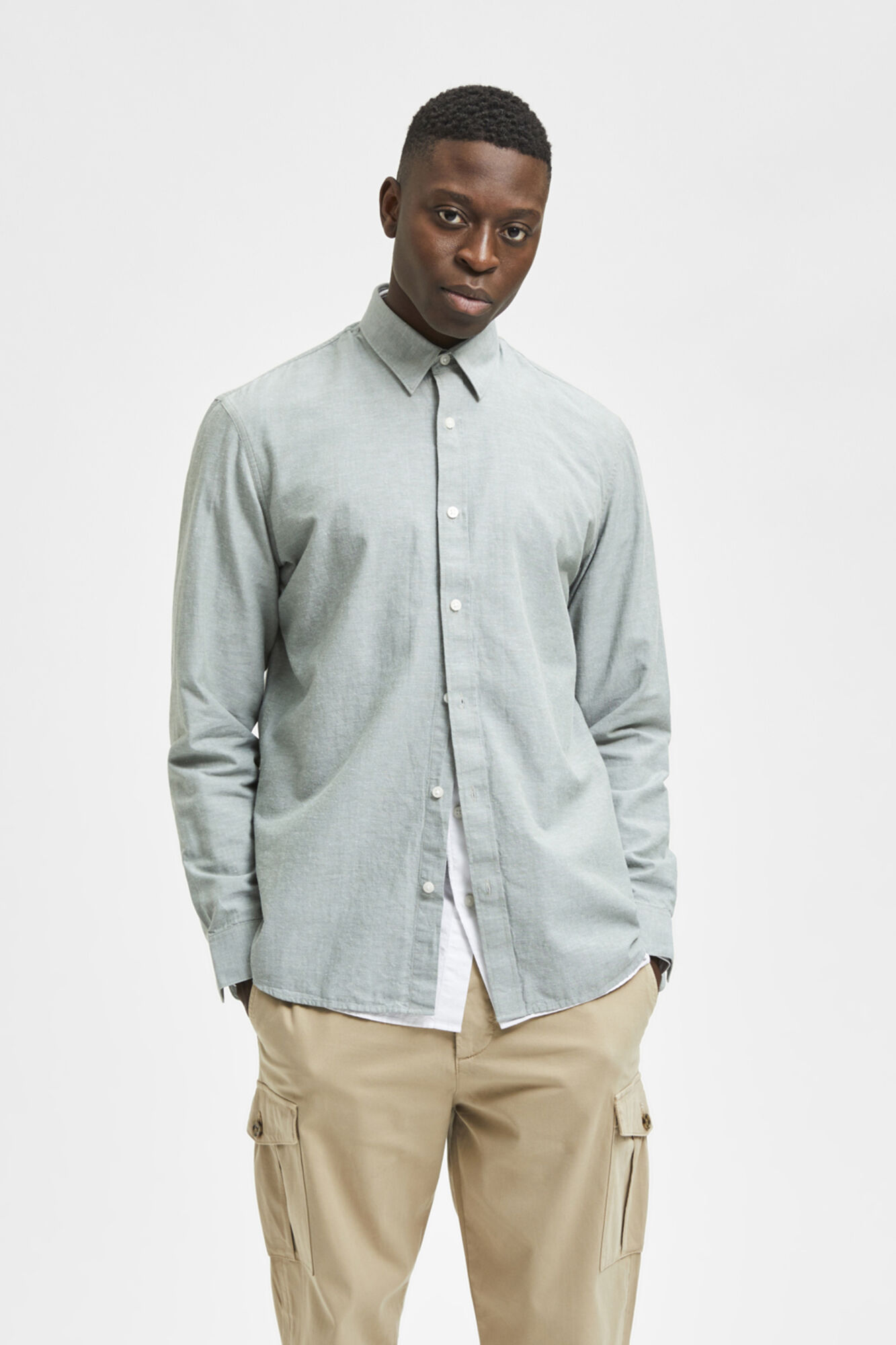 Camisa de algodão orgânico com corte slim - Cinza