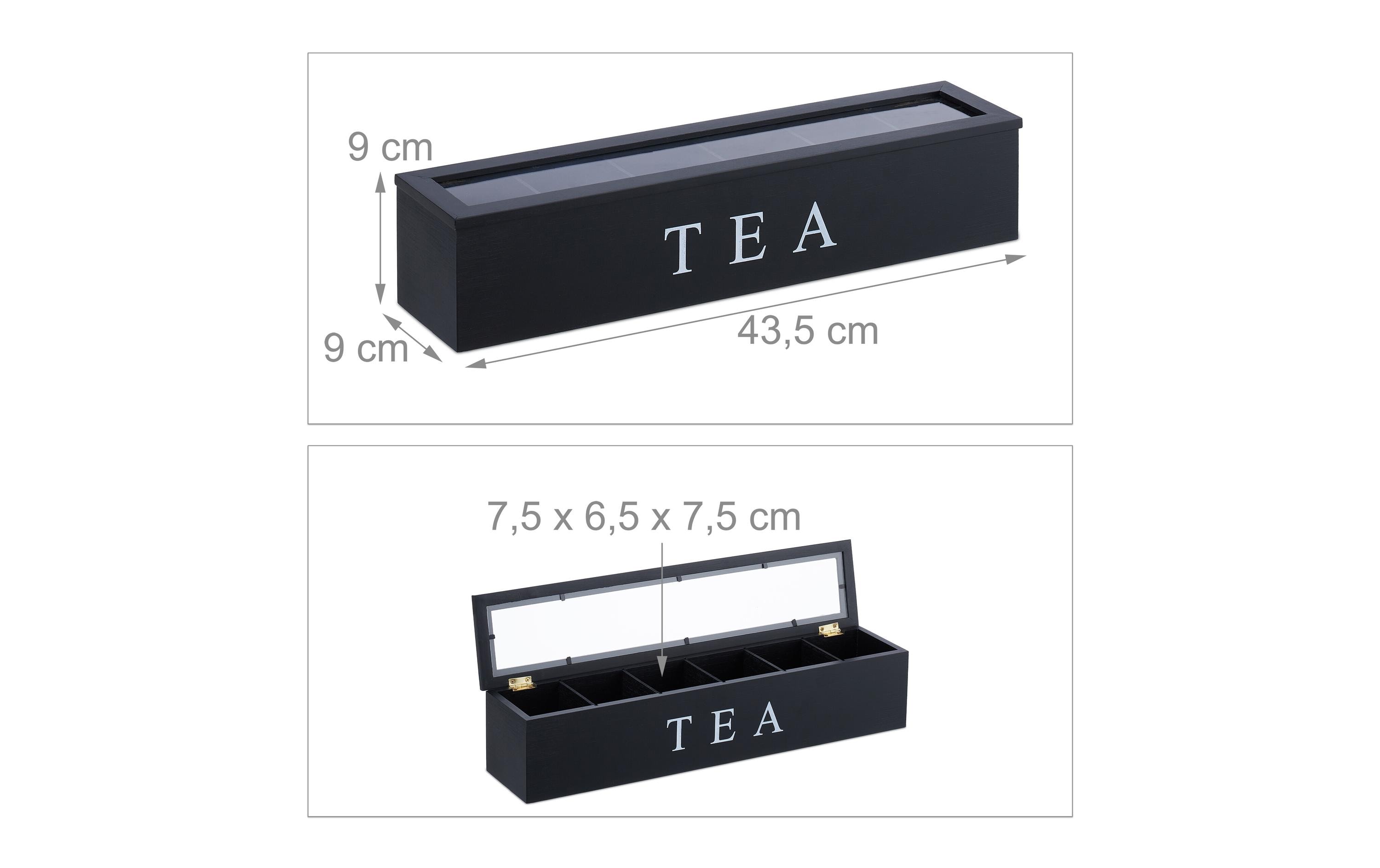 Teebeutel-Box Schwarz/Transparent/WeissTeebox mit 6 Fächern