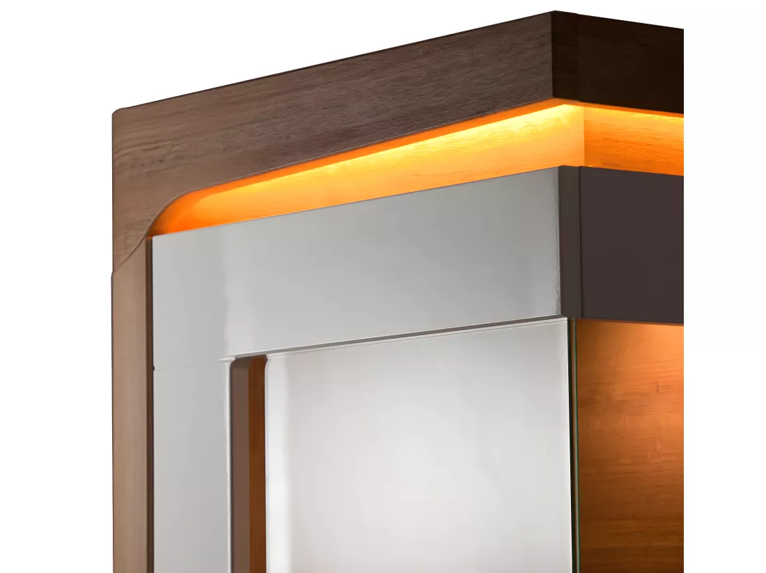 Vitrine 1 porte ouverture gauche LED inclus Teo Blanc et Bois