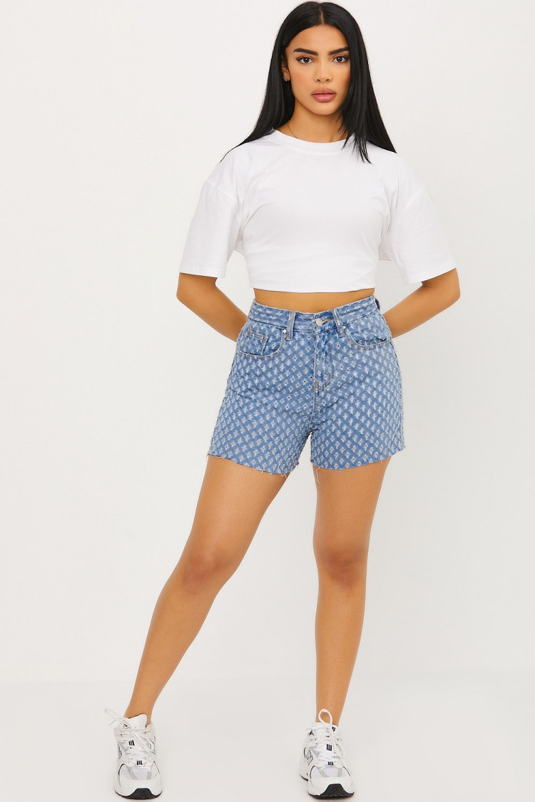 Short bleu à trous