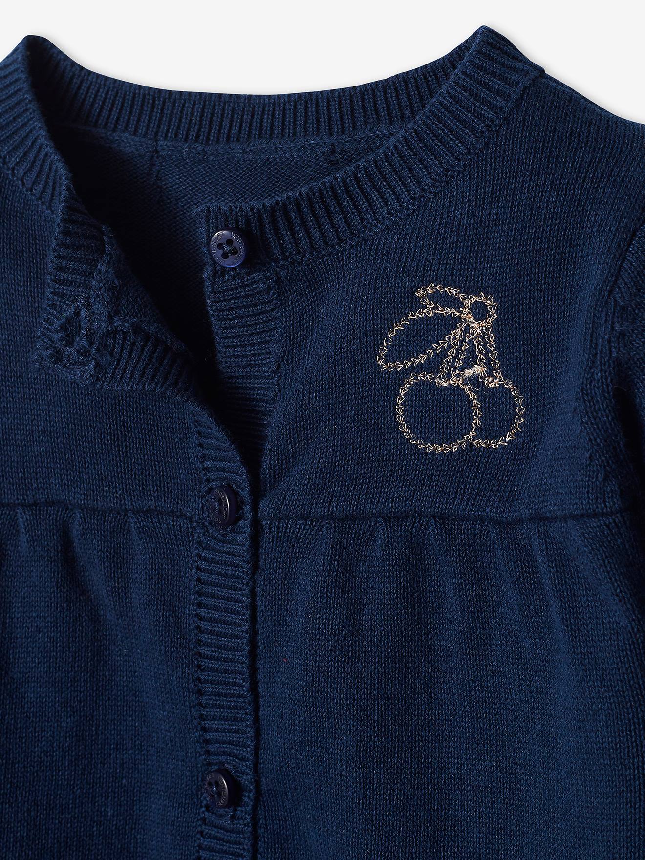 Casaquinho infantil liso azul escuro com emblema de cereja