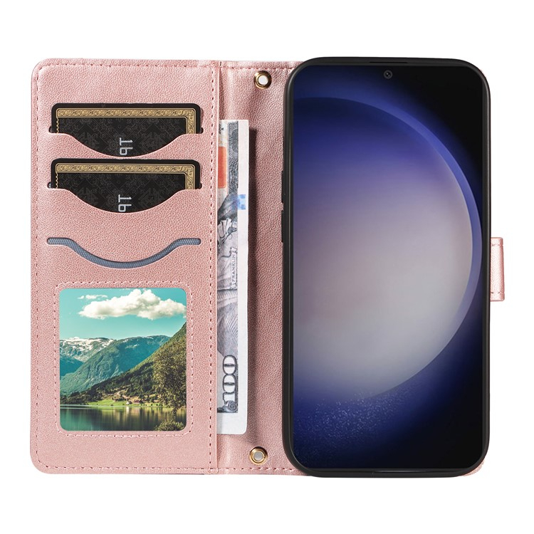 Samsung Galaxy S25  Plus / S24  Plus Necklace Leder Tasche Flip Cover Steppmuster inkl. Schultergurt - Roségold