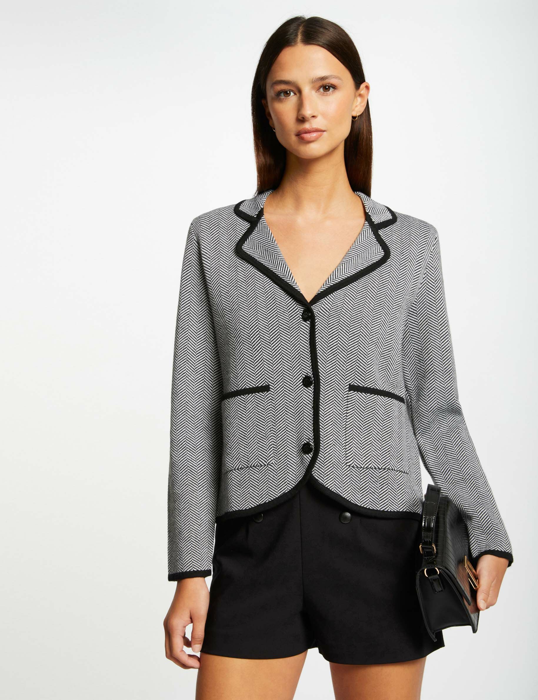 Veste tricot imprimé chevron noir femme - noir