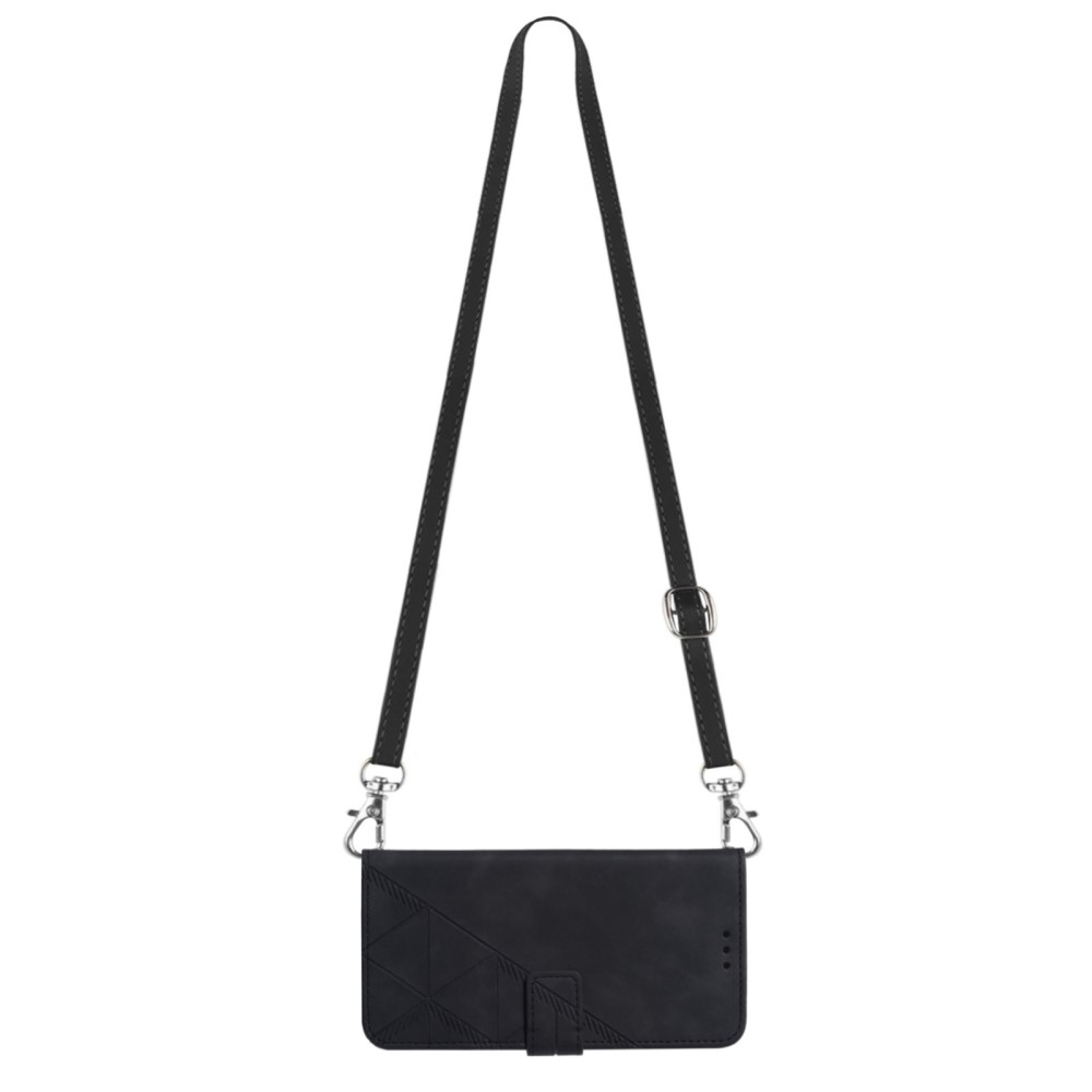 Samsung Galaxy S23 5G Necklace Leder Tasche Flip Cover Geometrisches Imprint Muster - Schwarz