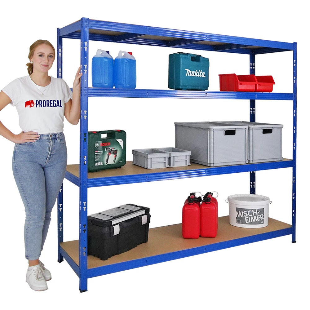 PROREGAL Professionele Heavy-Duty Stellingkast Goliath HxBxD 180 x 200 x 60 cm Plankdraagvermogen 350 kg Blauw