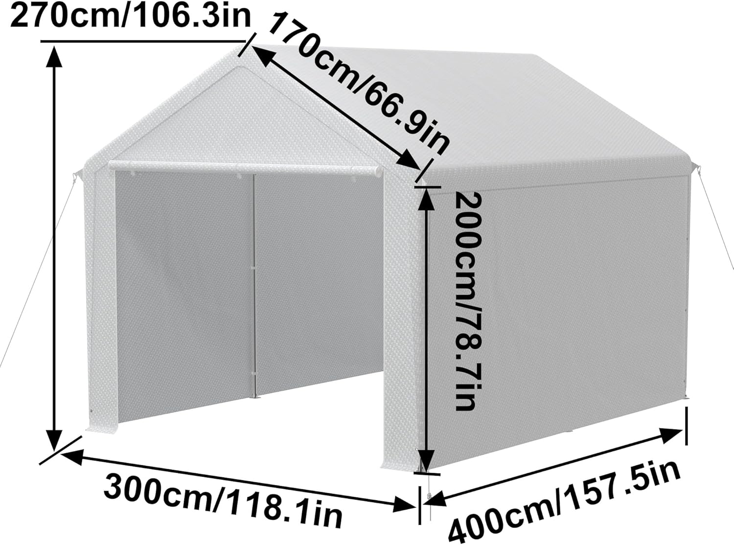 Aufun Carport Zeltgarage 3x4m, Wasserdichtes Lagerzelt mit PE-Dach, Reißenresistenter Garagenzelt mit abnehmbaren Seitenwänden, UV-beständig Winterfest Unterstand für Auto, SUV, LKW, Boot, Weiß