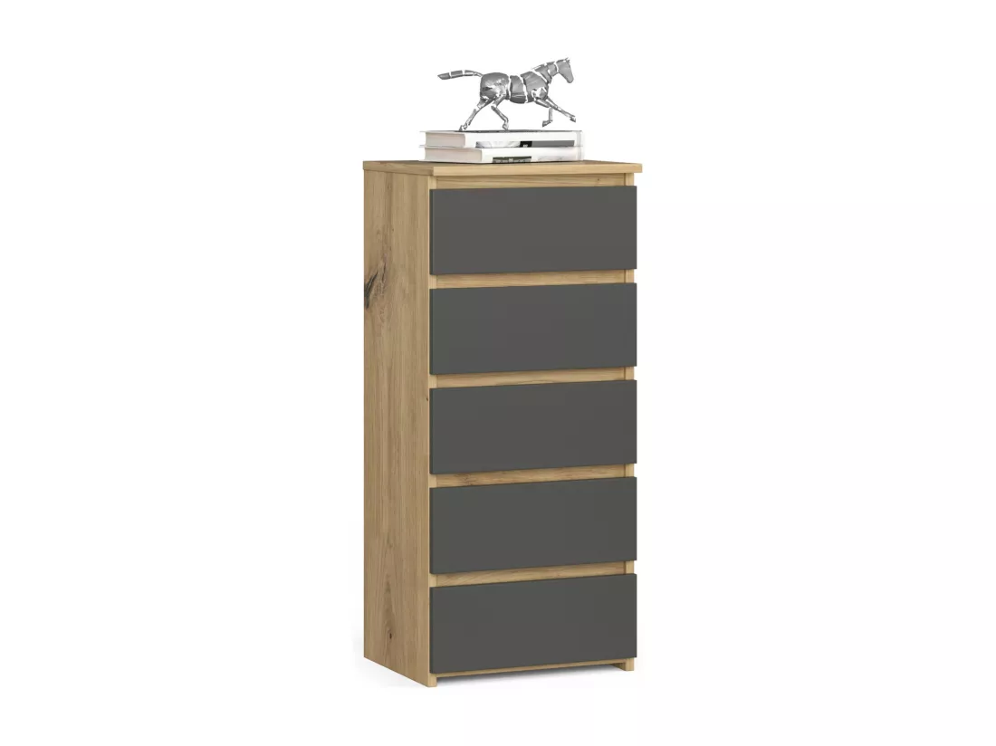 Commode AKORD CL5 Chêne Artisan 40 cm 5 tiroirs façade Gris Graphite 40x35x92 cm