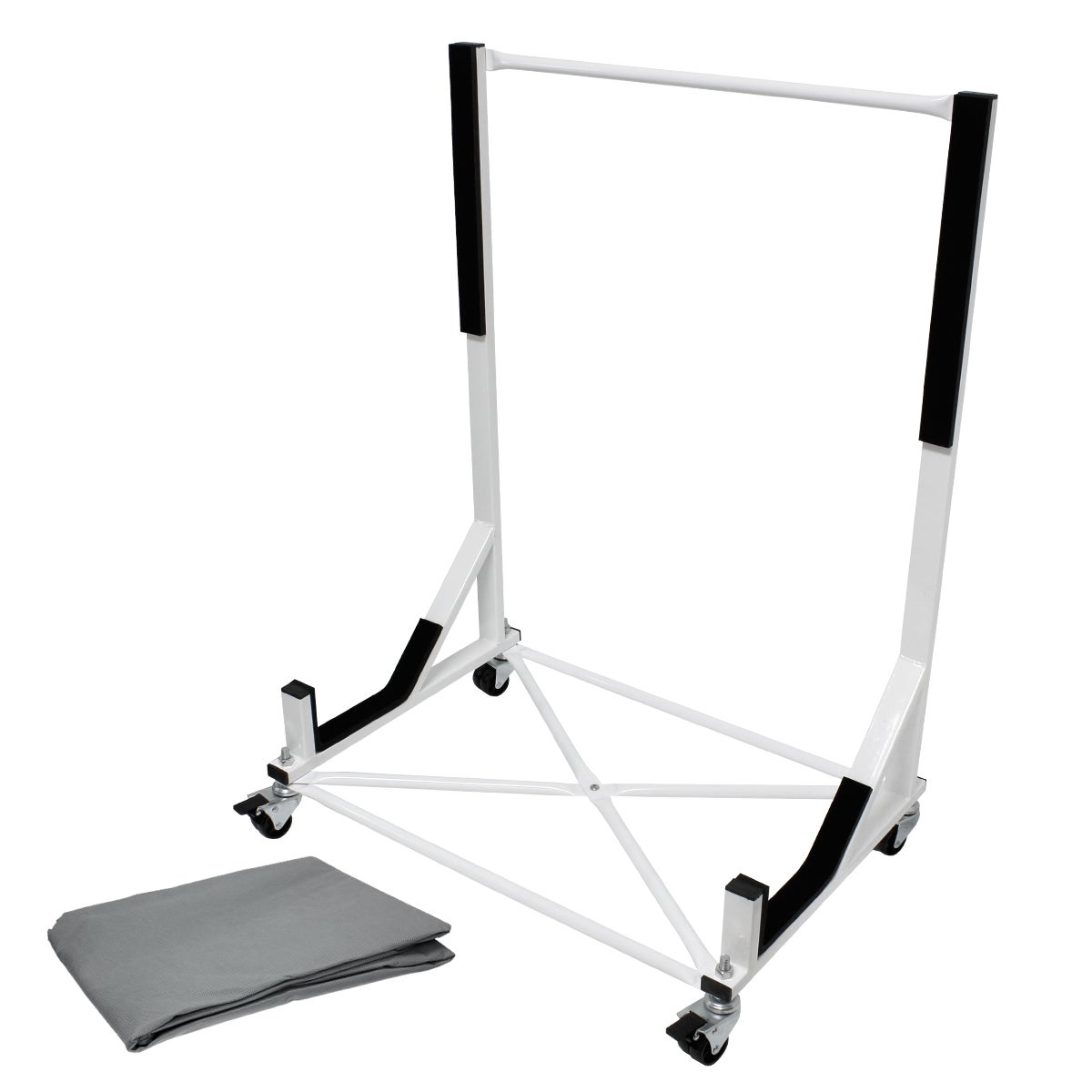 ECD Germany Hardtop Stand met 4 vergrendelbare wielen incl. hoes - Wit - Gemaakt van gepoedercoat staal - Hardtop Stand Hardtop Houder Opbergtrolleyhoes Beschermhoes