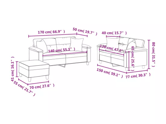 Ensemble de canapés 3 pcs avec coussins Crème Tissu microfibre