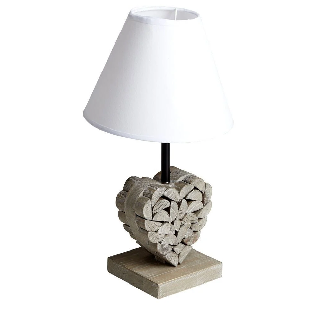 Lampe en bois forme coeur H40cm