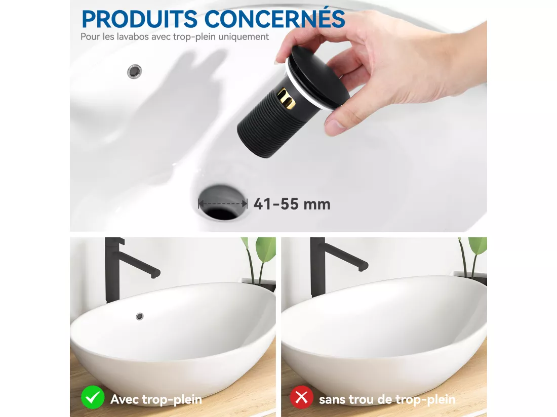 Auralum max Bonde de Lavabo Pop Up Avec Trop Plein,Bouchon Vidange avec Panier à Crépine,Bonde Vidage en Laiton/Inox pour Lavabo de Salle Bain ,Noir
