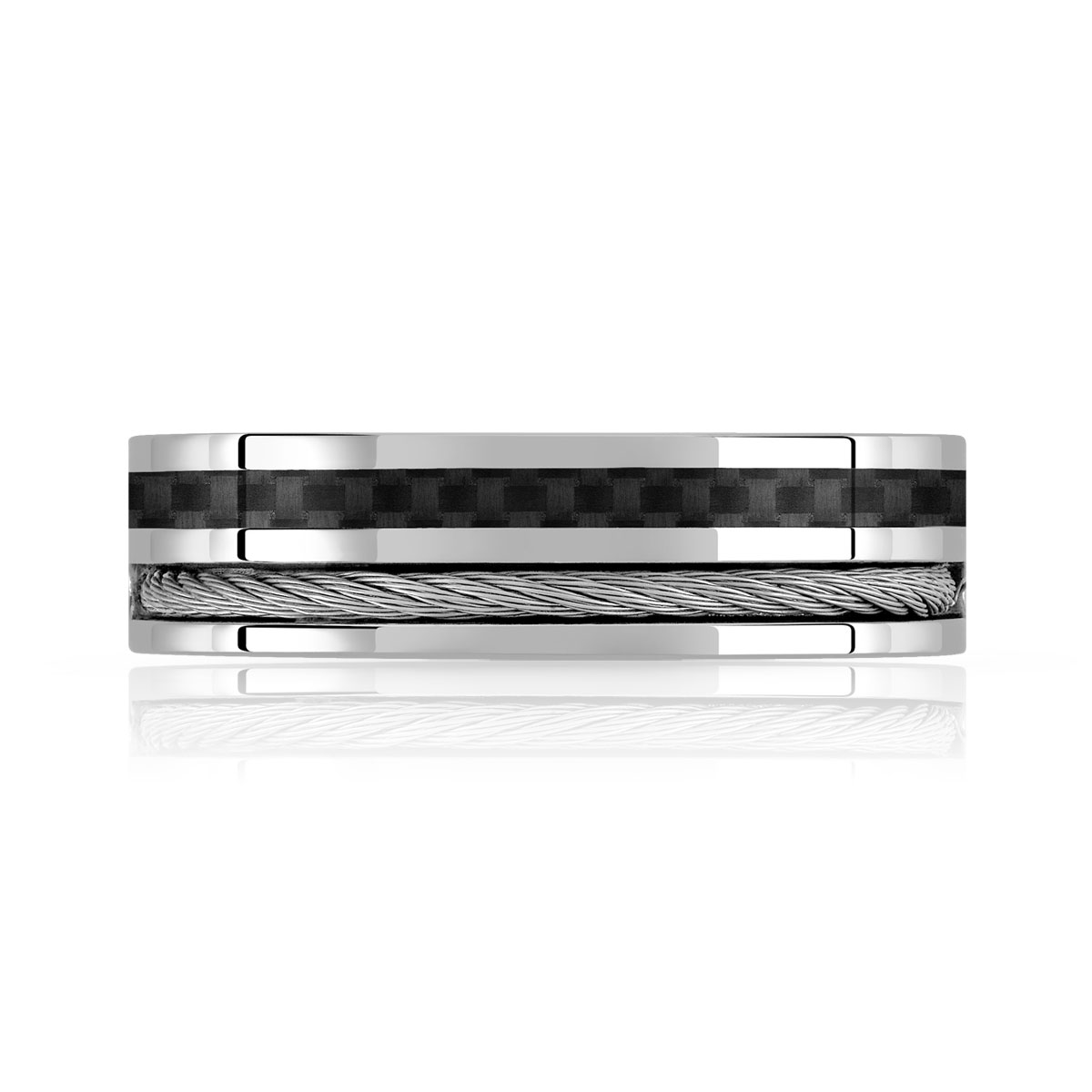 Bague acier fibre de carbone noire