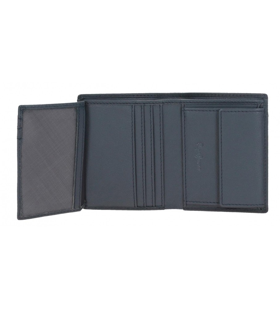 Carteira Pepe Jeans Vertical Staple em couro azul marinho