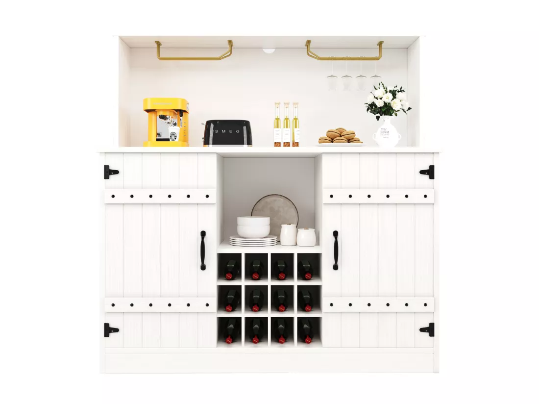 Buffet avec avec 3 portes et 12 Porte-Bouteilles - 120 x 40 x 120 cm - MDF - pour salon, salle à manger - Blanc
