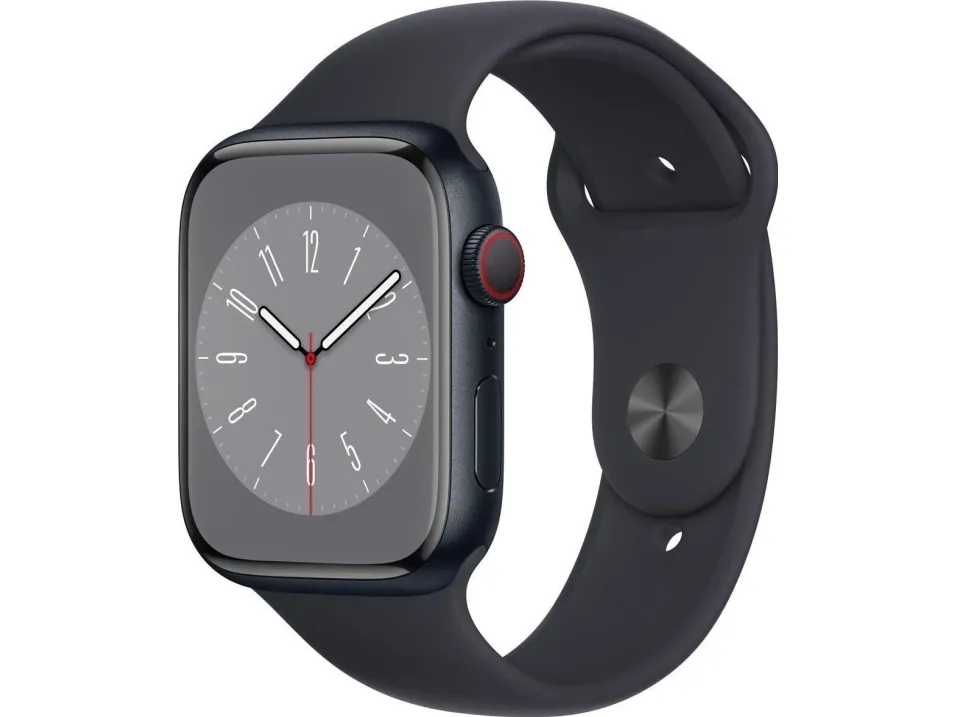 Apple Watch Series 8 (GPS   Cellular) - 45 mm - midnatsaluminium - smart ur med sportsbånd - fluoroelastomer - midnat - båndstørrelse: Almindelig - 32 GB - Wi-Fi, LTE, Bluetooth, UWB - 4G - 38.8 g
